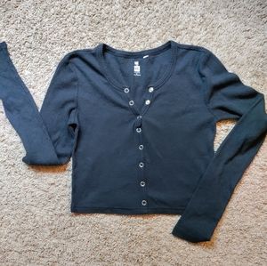 Cropped long sleeve waffle shirt
